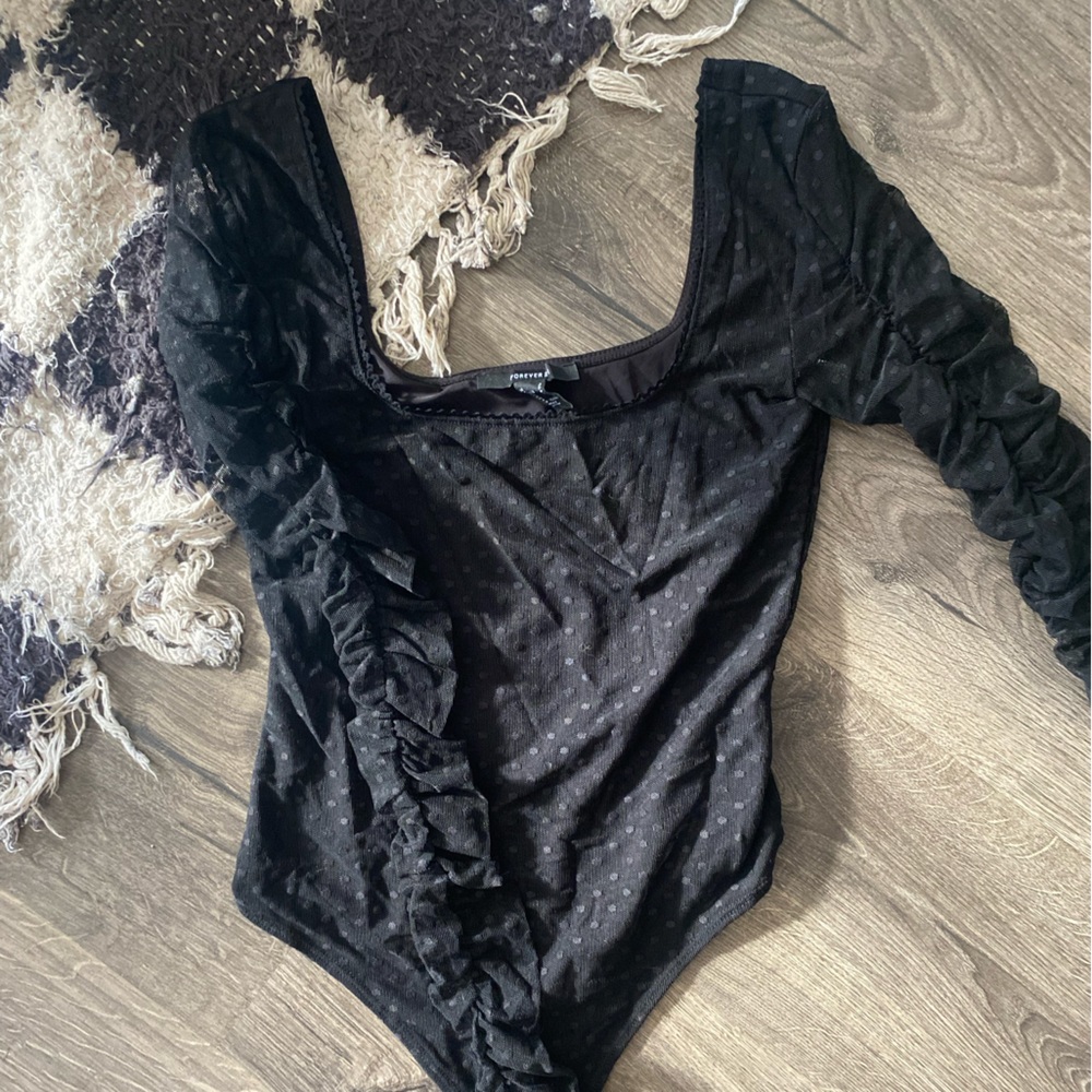 Black Ruffle Mesh Body Suite Forever 21